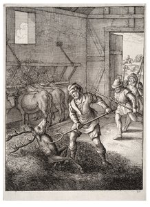 The Stag in the Cowshed by Wenceslaus Hollar